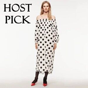 NWT Zara off-white ecru and black polka dot dress, S